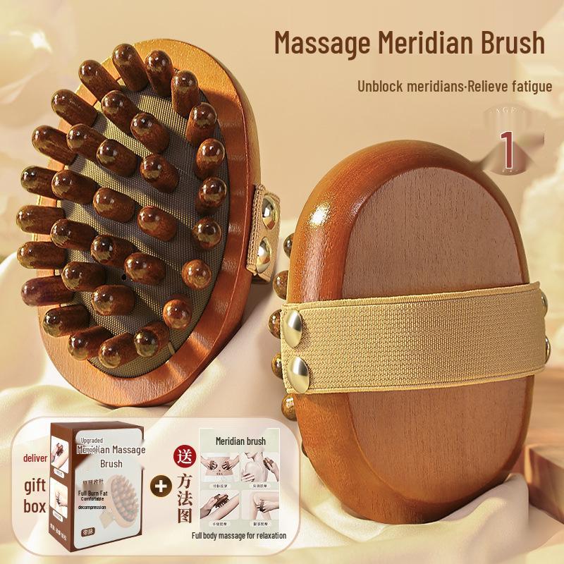 Sandalwood Air-Cushion Meridian Massage Brush for Abdominal and Liver Stimulation