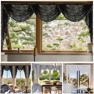 European Style Tassel Lace Window Valance Short Curtain Head Living Room Bedroom Dining Valance Pelmet Windows Swag Curtain