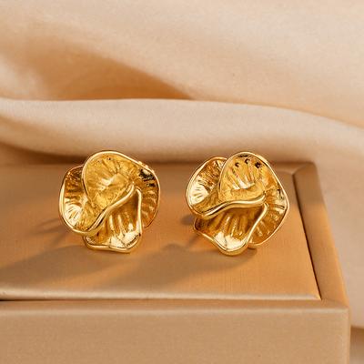 Folded Flower Stud Earrings Retro Style Folding Irregular Personality Design Sense Niche Earrings