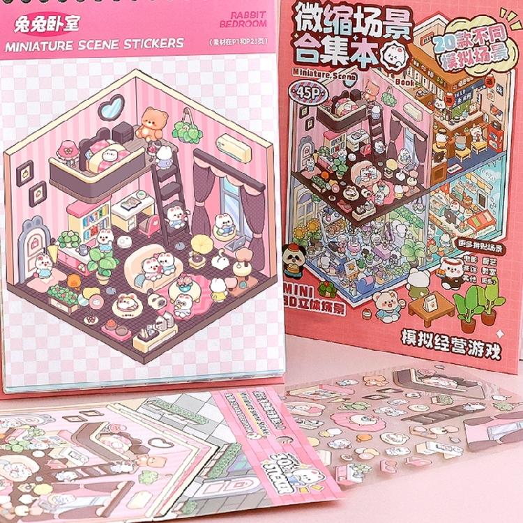 20 in 1 Aesthetic Sticker 3D Scene Sticker Book Cartoon Landscape Sticker Book Decorative Sticker Book