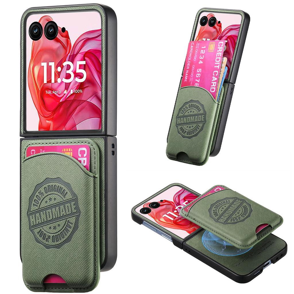 For Motorola Razr 50 Ultra 5G Case with Card Bag Compatible with MagSafe Denim Texture Leather Back Cover