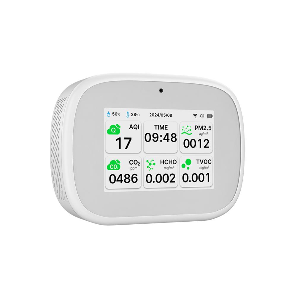 

Tuya WiFi 10in1 Побутовий портативний детектор якості повітря AQI PM2.5 PM1.0 PM10 CO2 TVOC HCHO Тестер білий