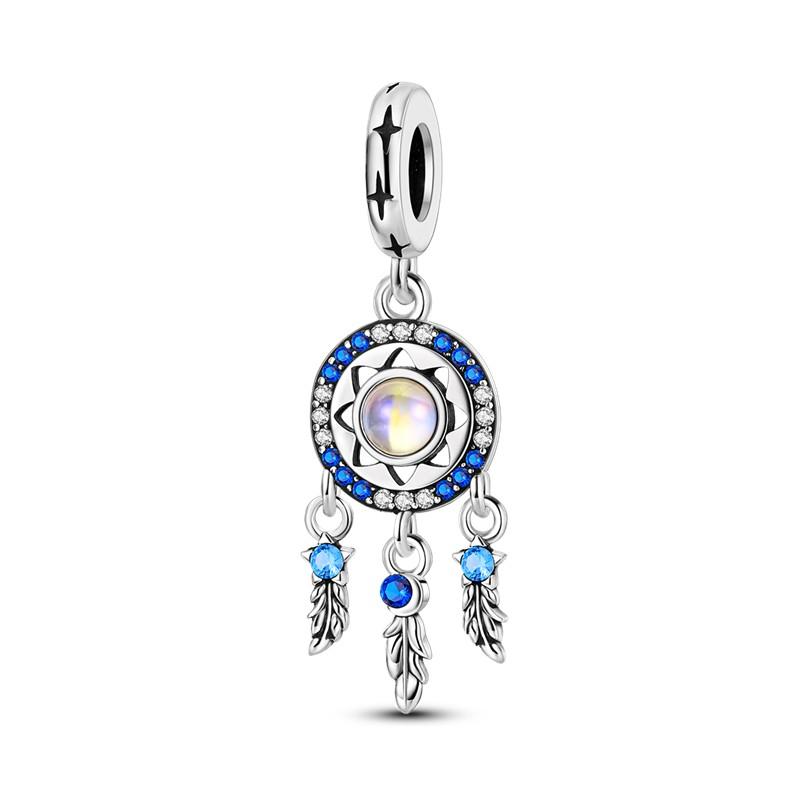 Copper Sapphire Charms Beads Blue Stone Dangle Cute Pet Hold Blue Heart Pendants Original Accessories Bracelets Jewelry Gift