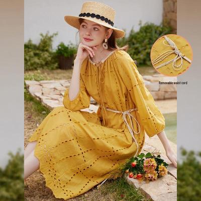 Pastoral Hollow-out Cotton Maxi Dress