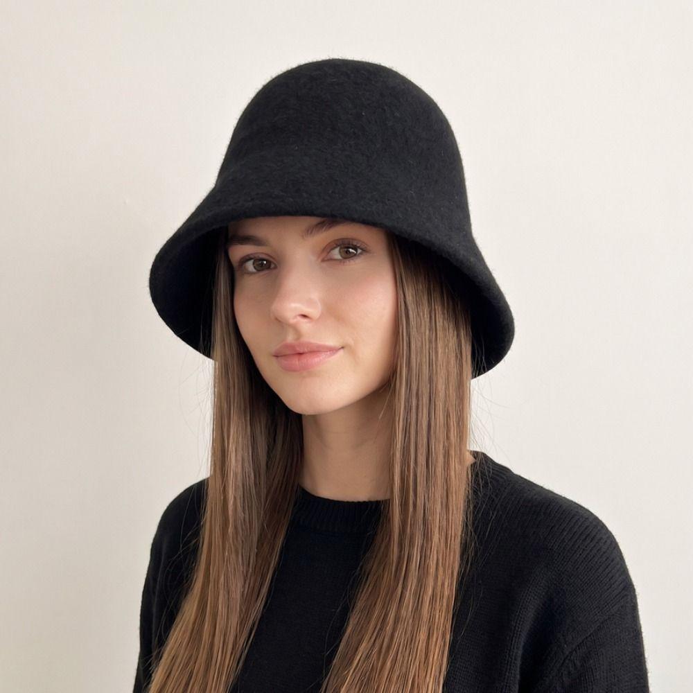 Windproof Wool Fisherman Hat Solid Color Fedora Hat Fashion Basin Hat  Women