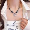 Zen-Inspired Chinese Beaded Necklace with Peace Lock & Butterfly Design – Elegant Clavicle Chain for Women.