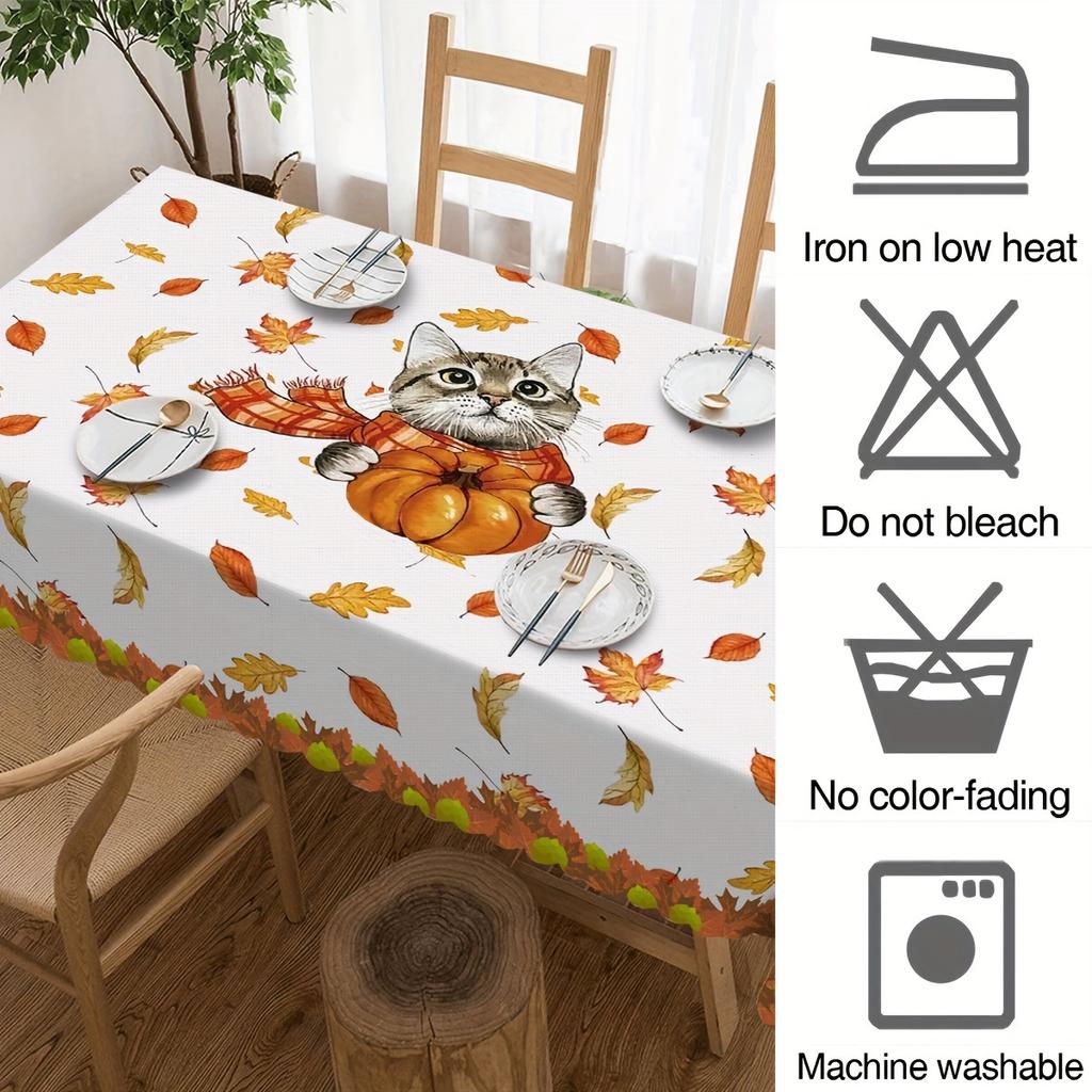 Herbst Kürbis Ahornblatt Bezaubernde Katze Tischdecken Thanksgiving Herbst Wasserdichte Tischdecke Hochzeit Heimparty Esstischdeko