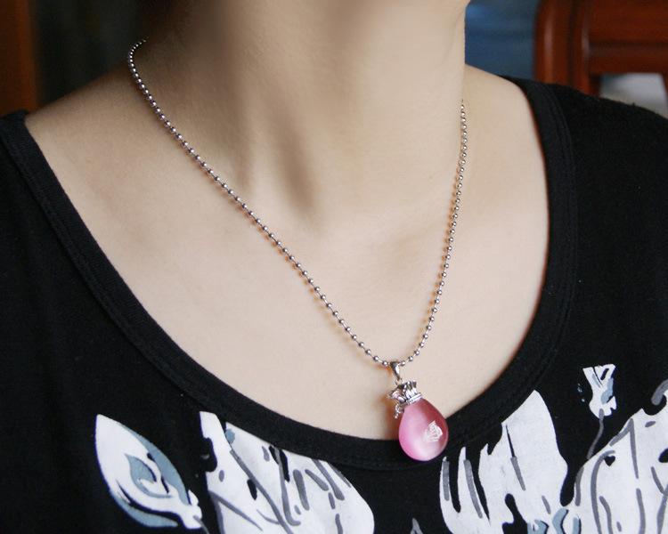 Damen Halskette Platinplattiert Blau Rosa Kristall Wassertropfen Geldsack Anhänger Lange Kette Schmuck
