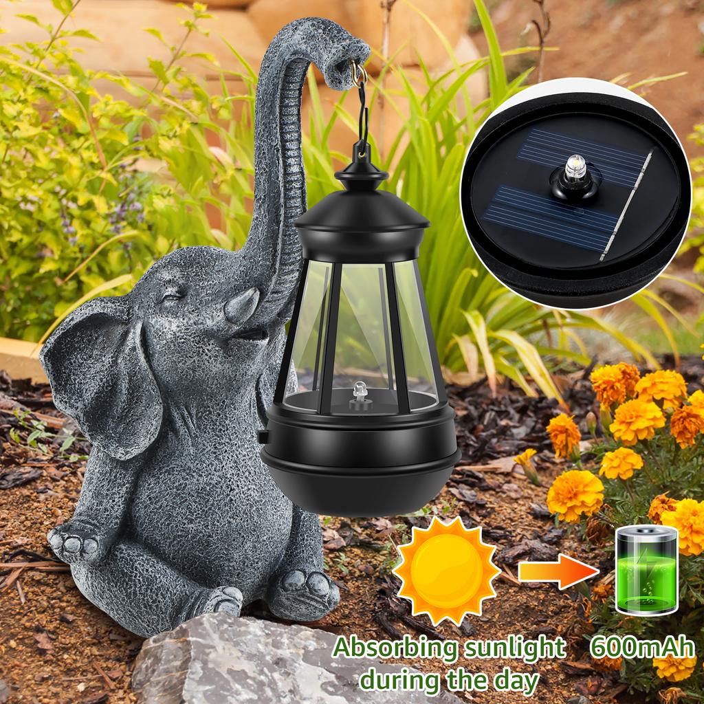 Solar Statue Elephant Figurine Frog Decorative Lanterns Resin 10 Inch for Outdoor Spaces Lawn Garden/Yard Decortion