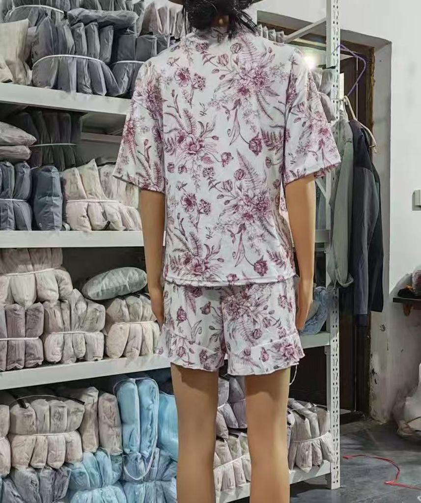 Lässiges Damen-Schlafanzug-Set mit Rüschen-Kurzarm – Bequemes zweiteiliges Set mit Shorts und Oberteil für Zuhause