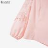 ZANZEA Women Hollow Crochet Splice 3/4 Sleeve Loose Casual Blouse