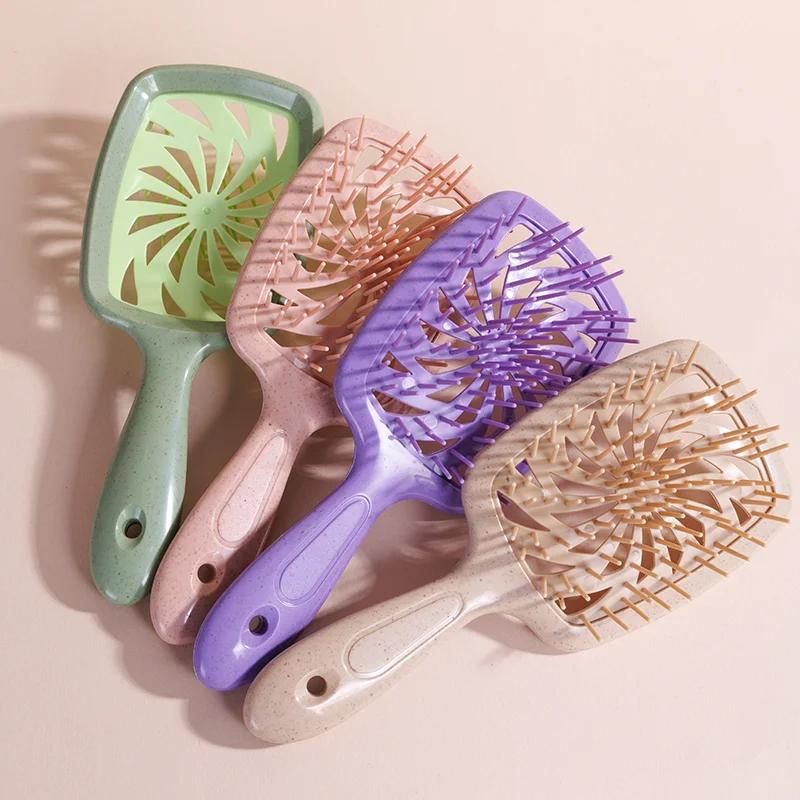 1pcs Air Cushion Hair Brush Wheat Straw Tangled Scalp Massage Comb Hollow Out Winmill Anti-static Hairbrush Salon Styling Tool