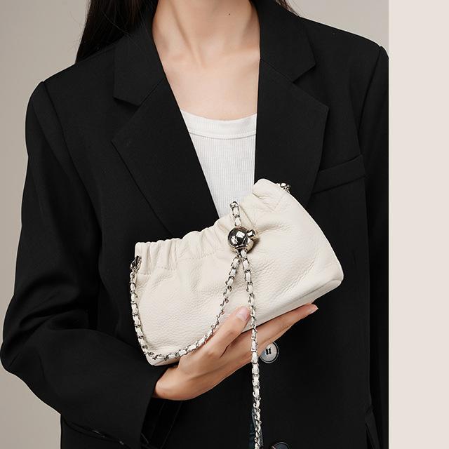 Genuine Leather Bag 2023 Popular Chain Armpit Bag Women's Cloud Pleated Bag Women's Bag Cowhide One-shoulder Crossbody Bag Gold Ball Chain