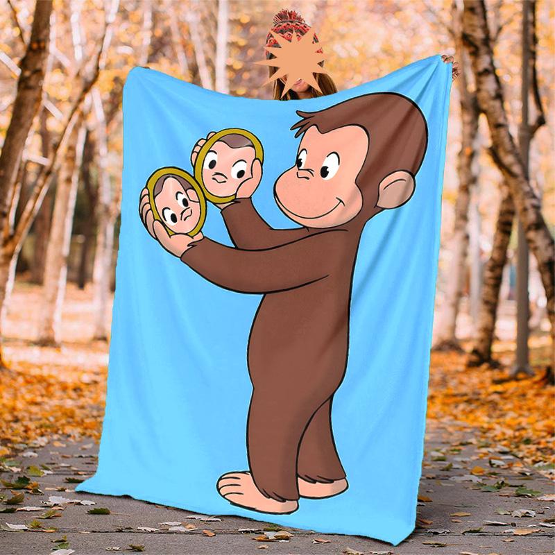 Curious George Flannel Blanket Soft Warm All-Season Throw, Design for Camping, Car Travel, Hiking Sofa, Bed, Office Perfect Gift for Parties