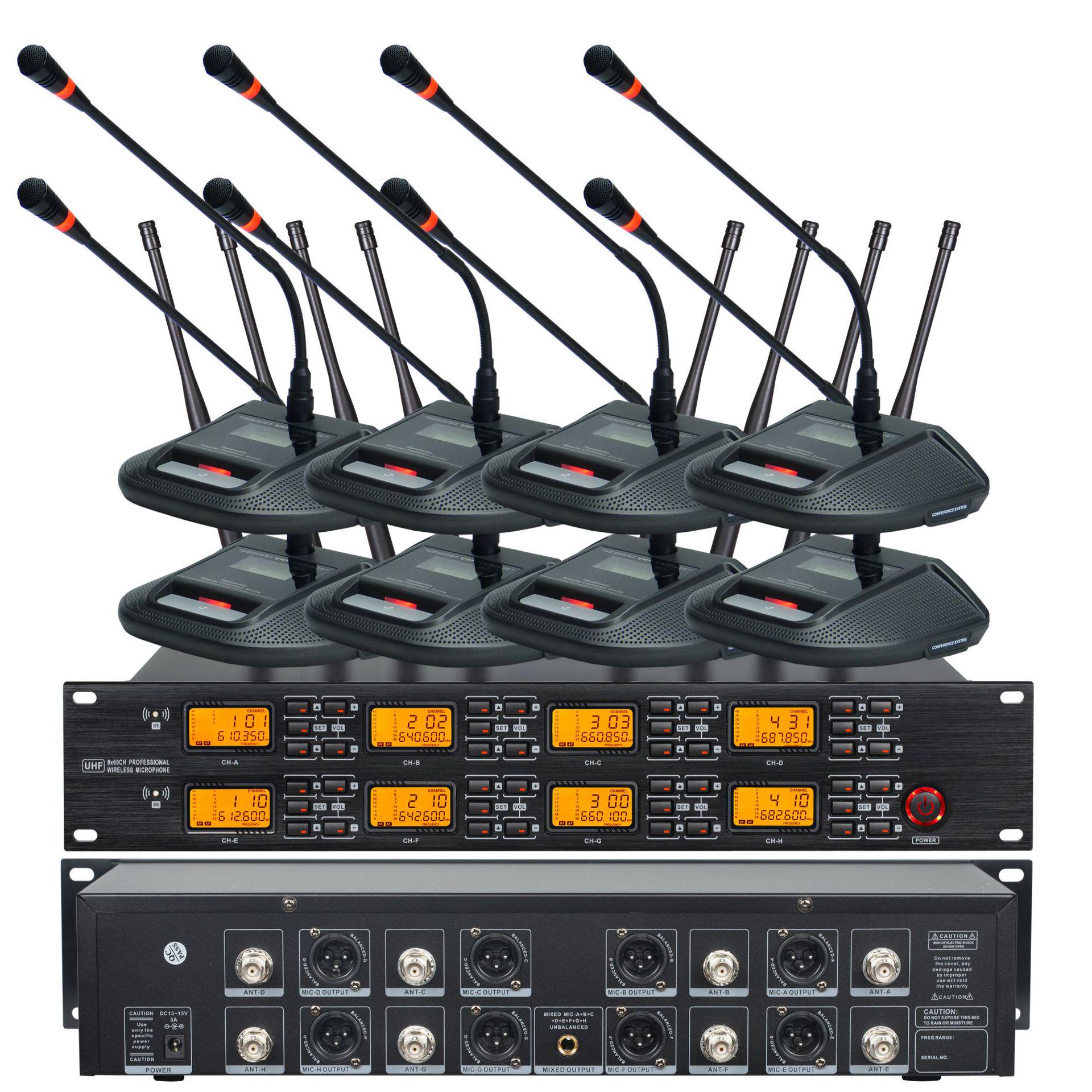 

Wireless One-to-Eight Conference Microphone System In Stock UK plug adapter