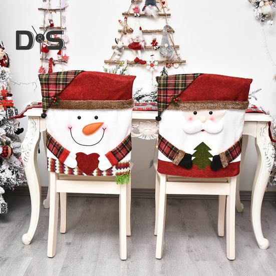 Christmas Chair Cover Cartoon Santa Claus/Snowman/Reindeer Chair Slipcover Holiday Stool Seat Cover for Dining Room Decoration