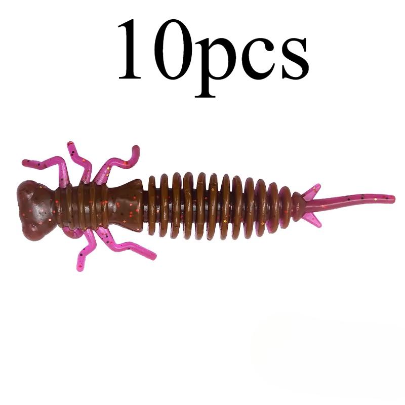 10pcs/lot Worm Larva Soft Lures Artificial Silicone Bait Bionic Dragonfly Lure Bait Soft Bait Hard Bait Spiral Sea FishingTackle