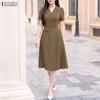 ZANZEA Women Casual Turn Down Collar Solid Color Short Sleeve Dress