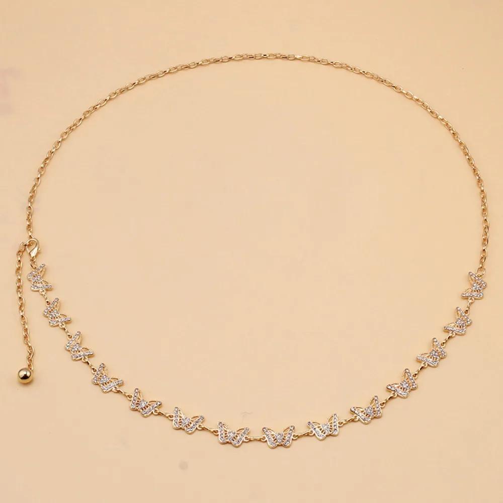 Silver and gold Metal Belly Chain For Women Cute Rhinestone Butterfly Belly Hip Chain Waist Belt For Women