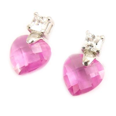 [D6842] - Brincos em Prata 'Love Divine' branco/fuschia/roxo/Fushia / Branco