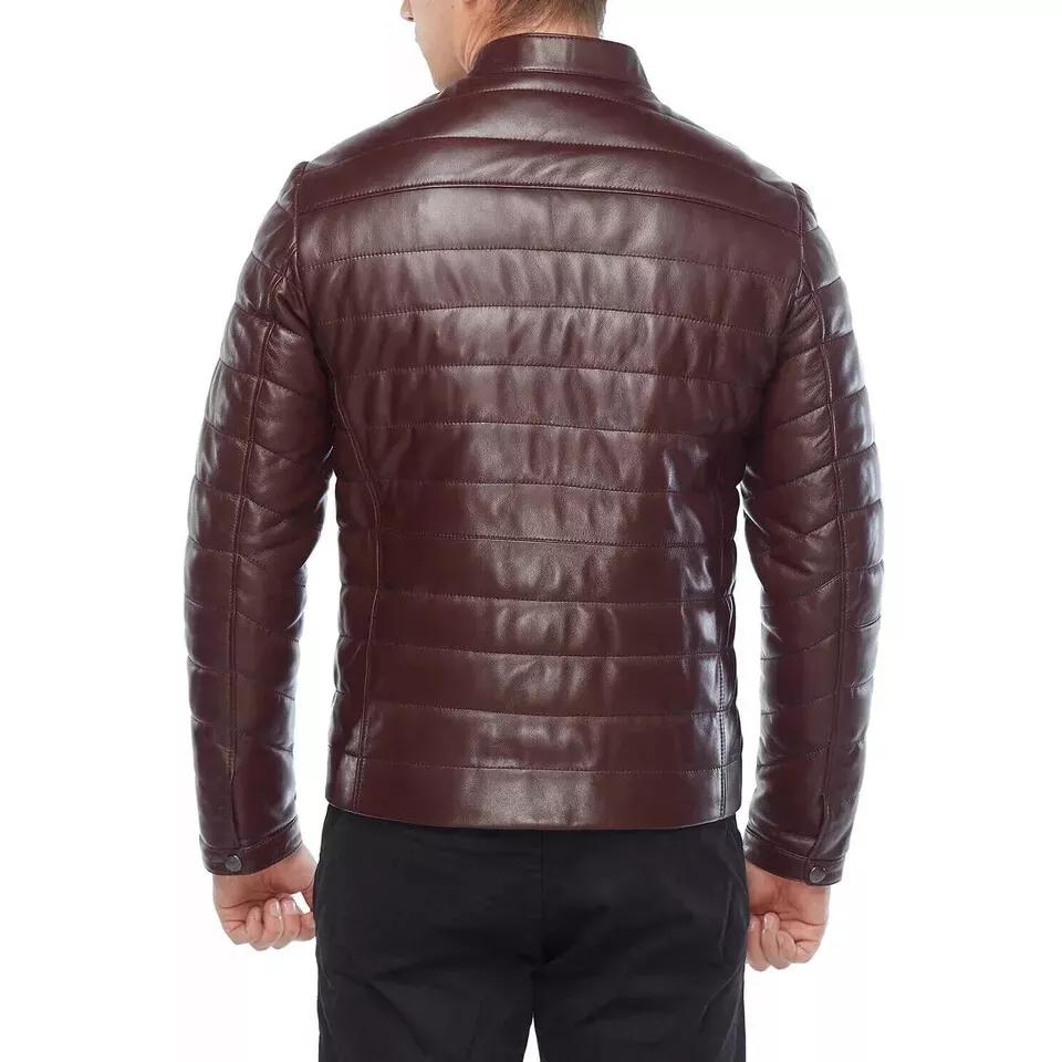 Brown Leather Jacket Biker Motorcycle Men's Bomber Genuine Lambskin Handmade Stylish