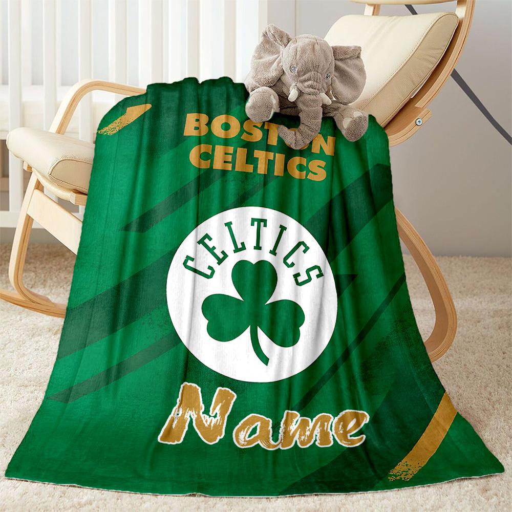 Boston Celtics Fan Gear Personalized Text Blanket Multi-purpose Customizable Blanket Soft & Cozy Versatile for Picnics Couch Living Room Bedding