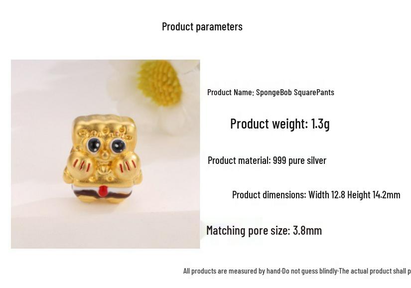 3D Sterling Silver 999 SpongeBob Bead for DIY Braided Rope