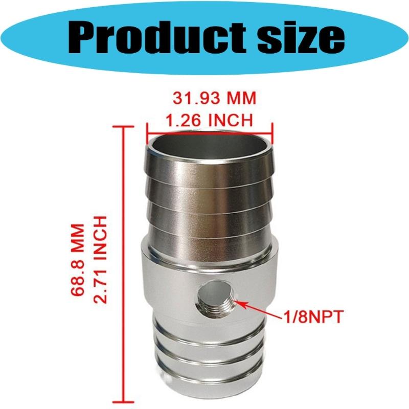 Aluminum Radiator Hose Fitting 1-1/4 Inch Hose Barb with Threaded Side Port for Cooling Line Service and Repair