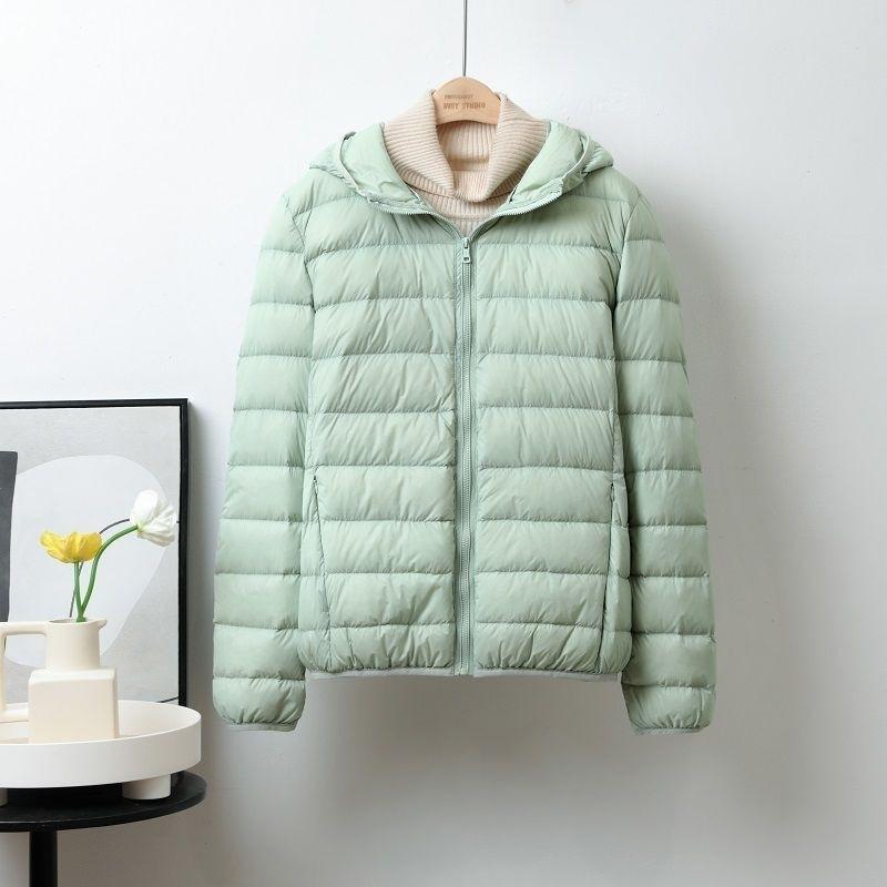Double-layer fabric Lightweight women's hooded stand-up collar Winter duck down jacket Slim fit