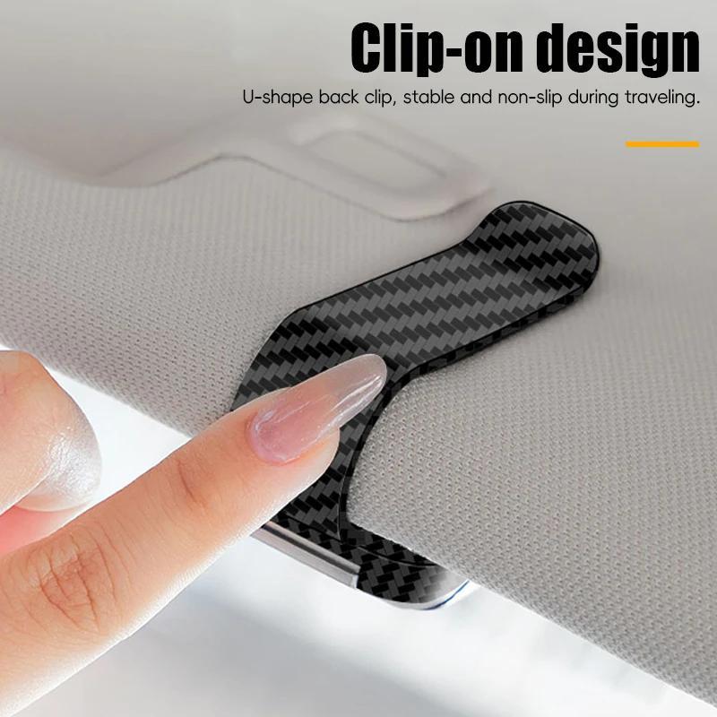 New Car Sunglasses Clip Sun Visor Glasses Holder Card Ticket Holder Stable Storage Clips Carbon Fiber Pattern Eyeglasses Hanger