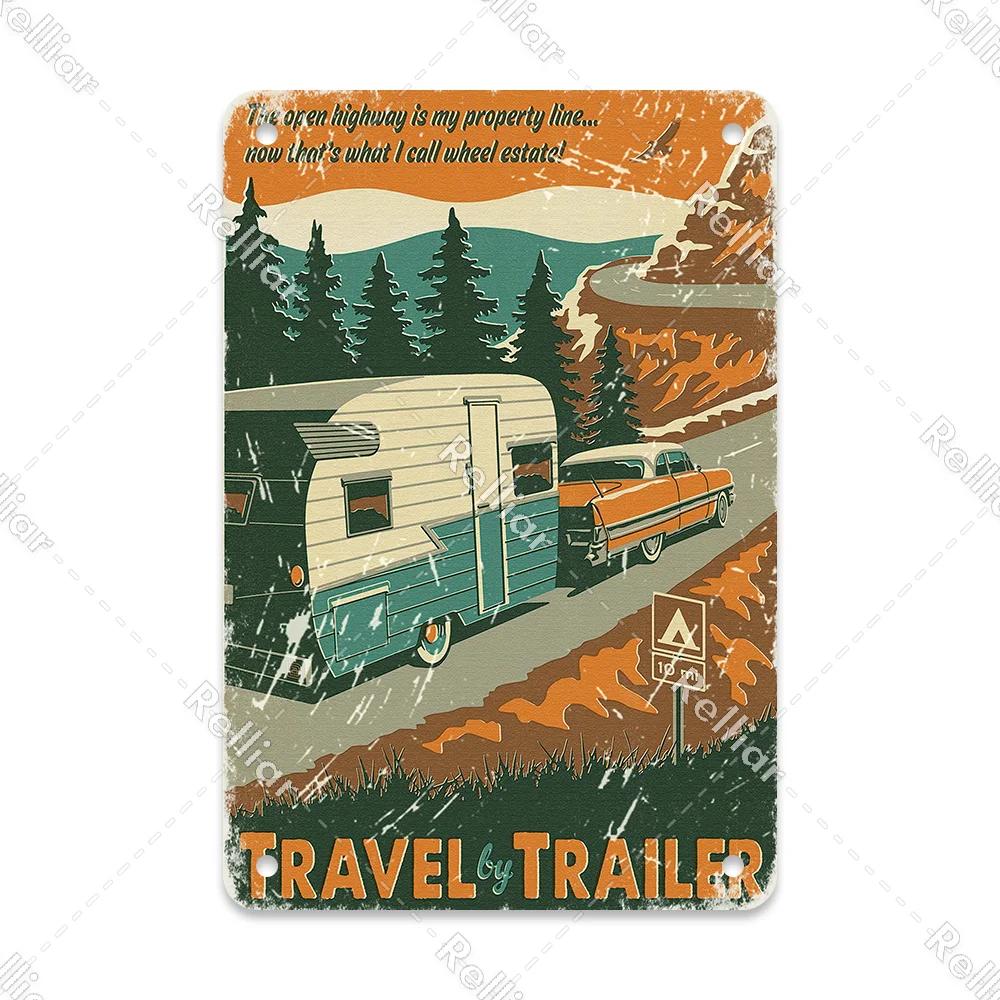 Retro Happy Camper Dekoracyjny Talerz Przygoda na Zewnątrz Metalowy Znak Blaszany Symbol Dzikiej Przyrody Ornament Plakat Dekoracja Domowego Baru Klubu Tablica