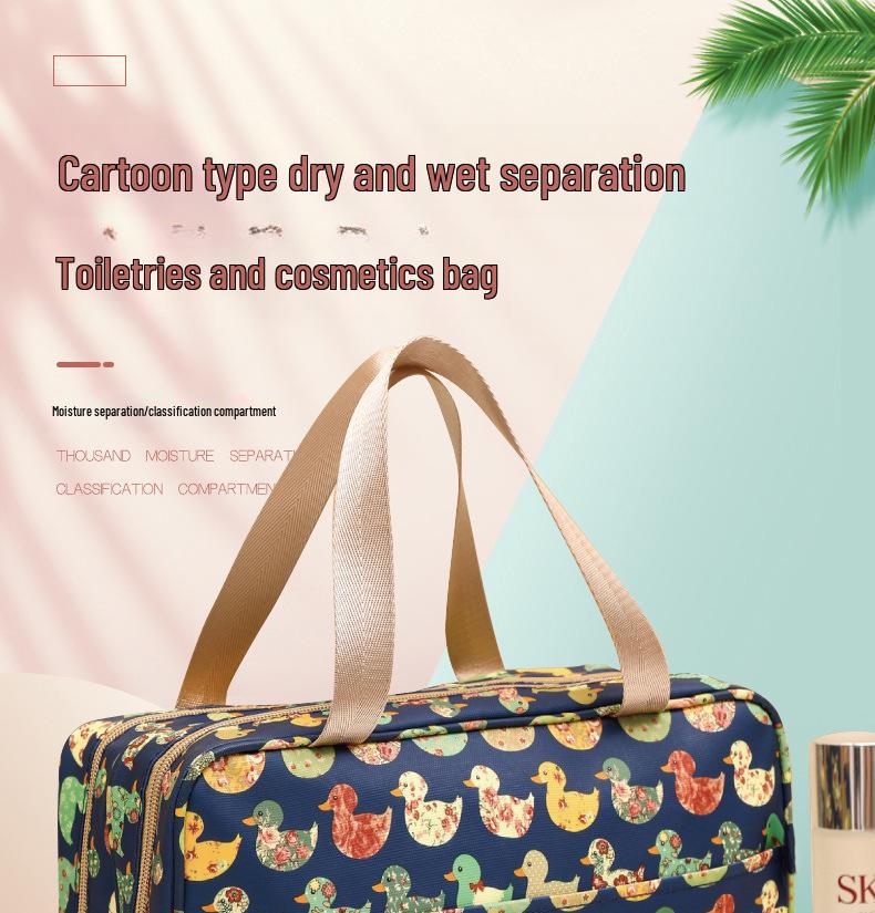Kosmetik- & Toilettenartikel-Tasche mit großer Kapazität, Cartoon-Design, wasserdicht, mit Nass-/Trockenfach und isoliertem Futter
