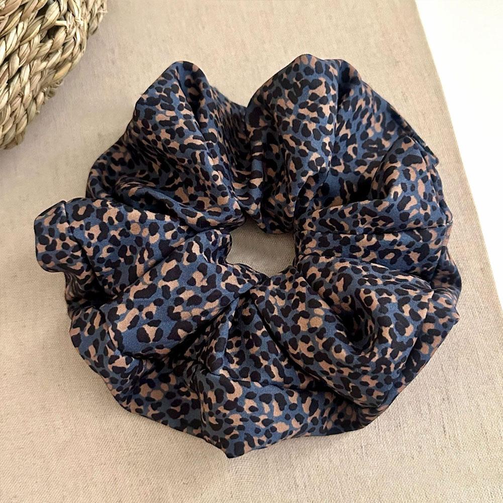 Soft High Elastic Large Hair Scrunchie Retro Blue Leopard Print Decorative Hair Band Hair Tie Accessories For Women Daily Party