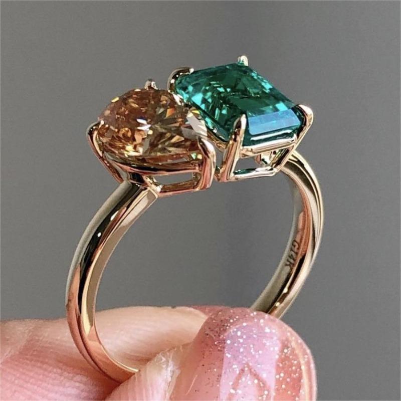 

Creative design double main stone women s ring, simple and versatile inlaid zircon ring ins Internet celebrity handmade jewelry 5 золотой