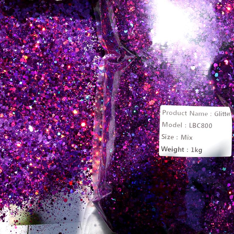 PET Bulk Holographic Glitter 1KG Mixed Chunky Glitter Powder for Crafts