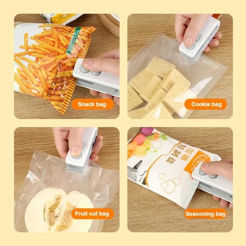 2 in 1 Mini Bag Heat Sealer Storage Package Snack Sealer Clip Handheld Plastic Bag Heat Sealing Machine USB Rechargable