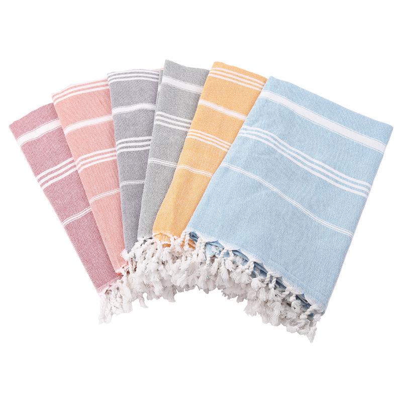 Turkish Cotton Sand-Resistant Striped Beach Shawl/Towel with Tassels