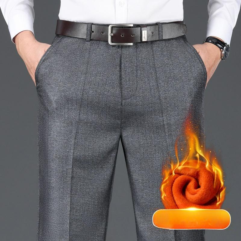 

Мужские повседневные брюки на осень и зиму, свободные брюки прямого кроя с плюшевой подкладкой, деловые брюки, мужские длинные брюки 34 светло-серый