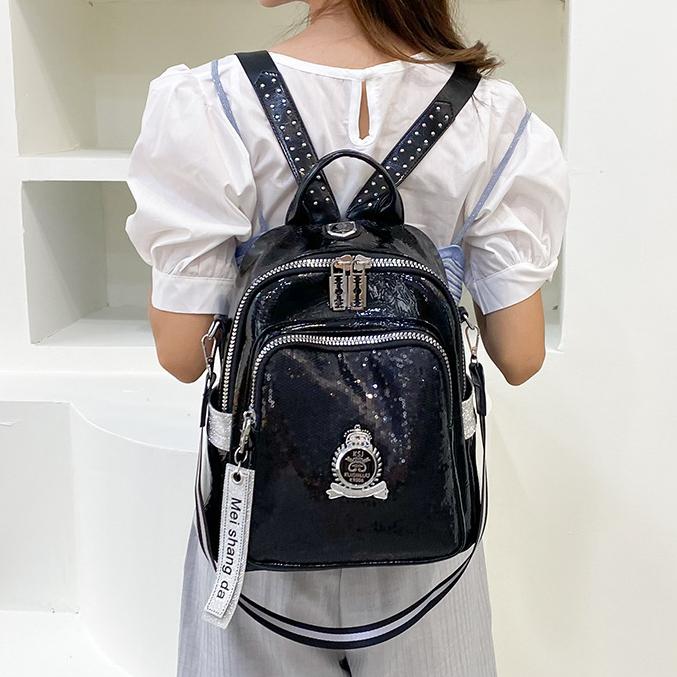 Pu-skinn skulderveske med stor kapasitet Rynket innlagt diamantpersonlighet Multi-purpose ryggsekk dame skulder reiseveske