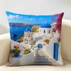 Griechische Santorini Serie Muster Kissenbezug Langlebig Hypoallergen Bio-Leinen Kissenbezug Kurze Größe Waschbar Hautfreundlich