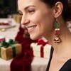 Dangle Drop Earrings 1 Pair Christmas Wooden for Women, Cute Santa Women Seasonal Accessories Gingerbread Candy Cane Earrings, Vintage Holiday Jewelry