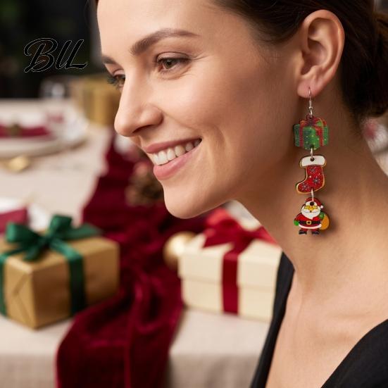 Dangle Drop Earrings 1 Pair Christmas Wooden for Women, Cute Santa Women Seasonal Accessories Gingerbread Candy Cane Earrings, Vintage Holiday Jewelry