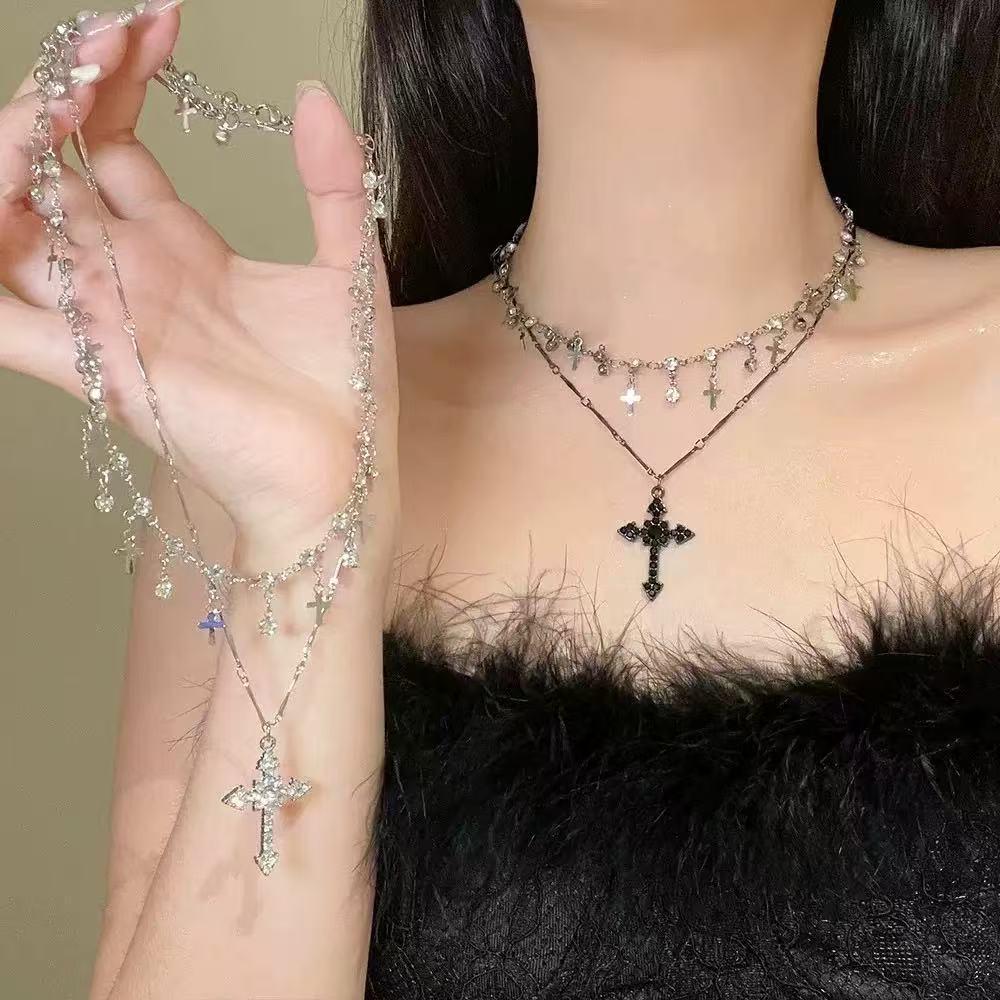 Women's Double Layered Cross Tassel Pendant Clavicle Chain - Stylish Personalized Design