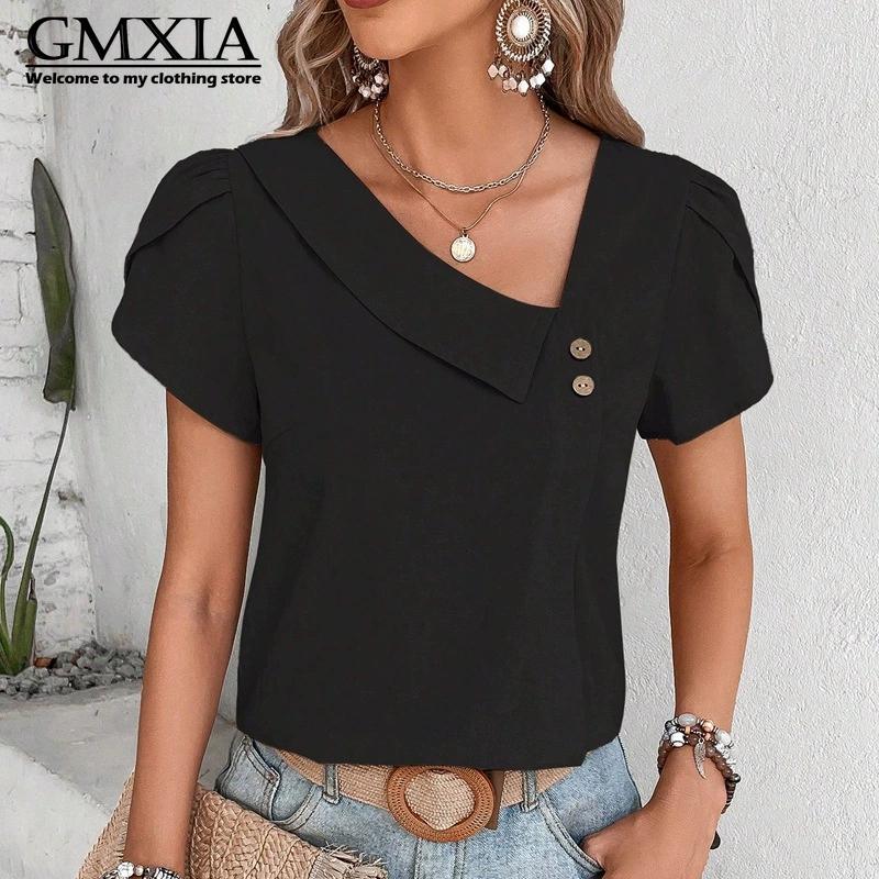 GMXIA Modă Femei Casual Timp Liber Culoare Solidă Imprimeu Mânecă Scurtă Decolteu V Bluze & Cămăși