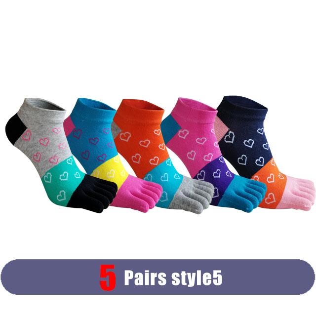 5 Pairs Woman Girl Toes Socks Ankle Cotton Bright Color Fashions Striped Love Cute Sweat-Absorbing  Low Cut Five Finger Socks