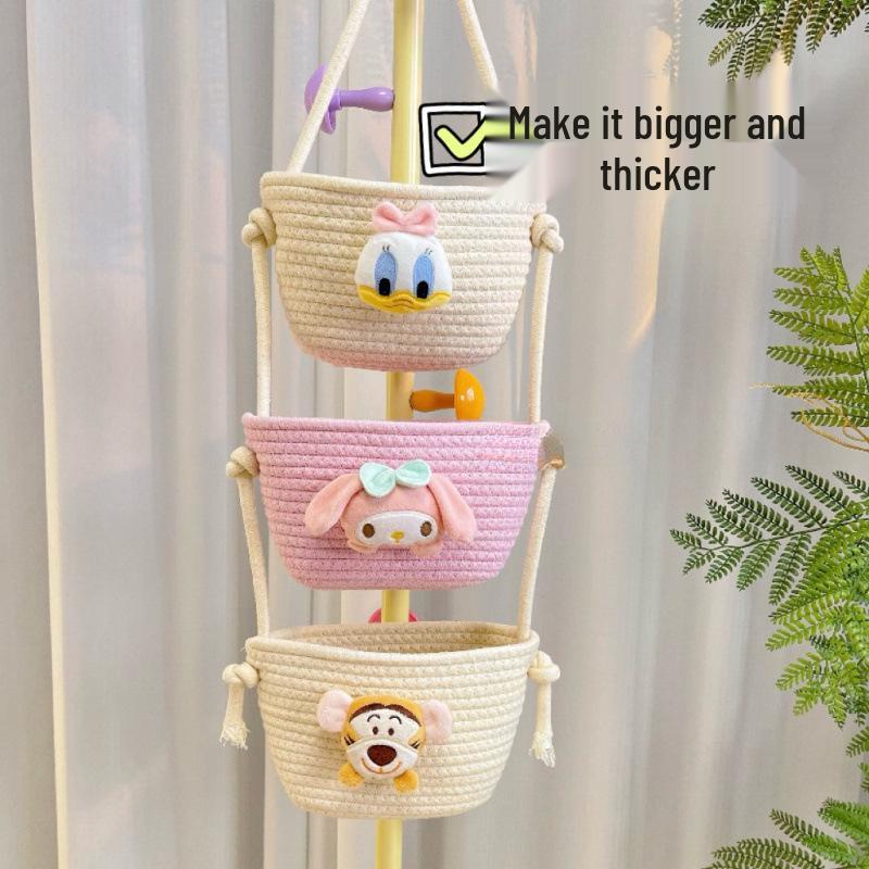 Wall-Mounted Cotton Thread Woven Storage Basket - Dormitory Room Shelf and Behind-Door Organizer