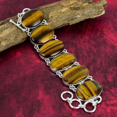 Natürlicher Tigerauge-Edelsteinschmuck, Wunderschönes Tigerauge 925 Sterling Silber, Schmuck verstellbares Armband für die Liebe