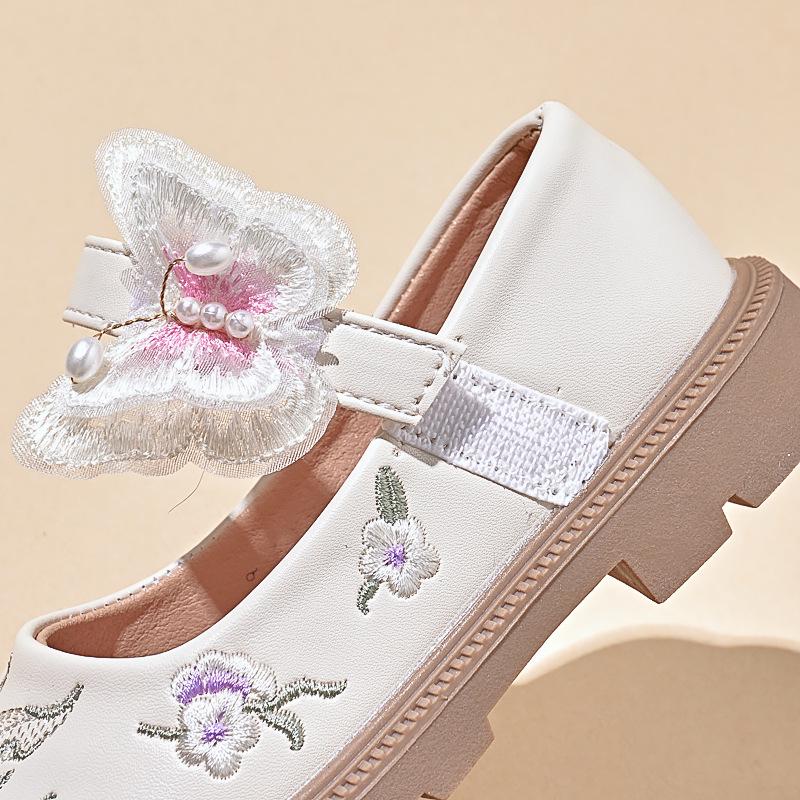 Bestickte Hanfu Leder-Ballerinas für Mädchen mit Klettverschluss für Herbst 2025 - Prinzessinnen-Stil für mittlere und große Kinder