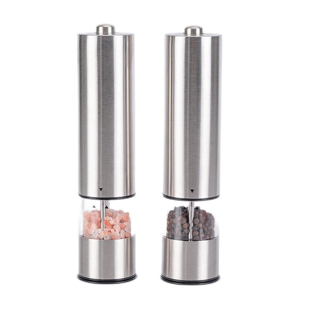 StainlessSteel Electric Salt and Pepper Grinder Set Salt and Pepper Grinder 1/2Pack AutomaticOne Hand OperationAdjustableGrinder