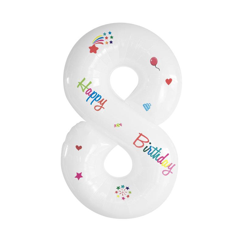 32 Inch White Digital Aluminum Film Balloon Children's Birthday Party Arrangement Photo Props Sticker Balloon